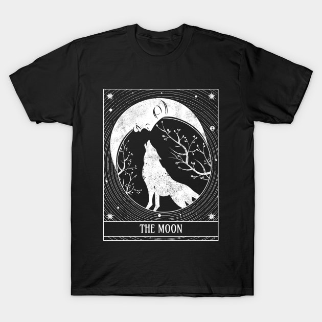 Tarot Card Distressed Crescent Moon And Wolf T-Shirt by Apocatnipse Meow
